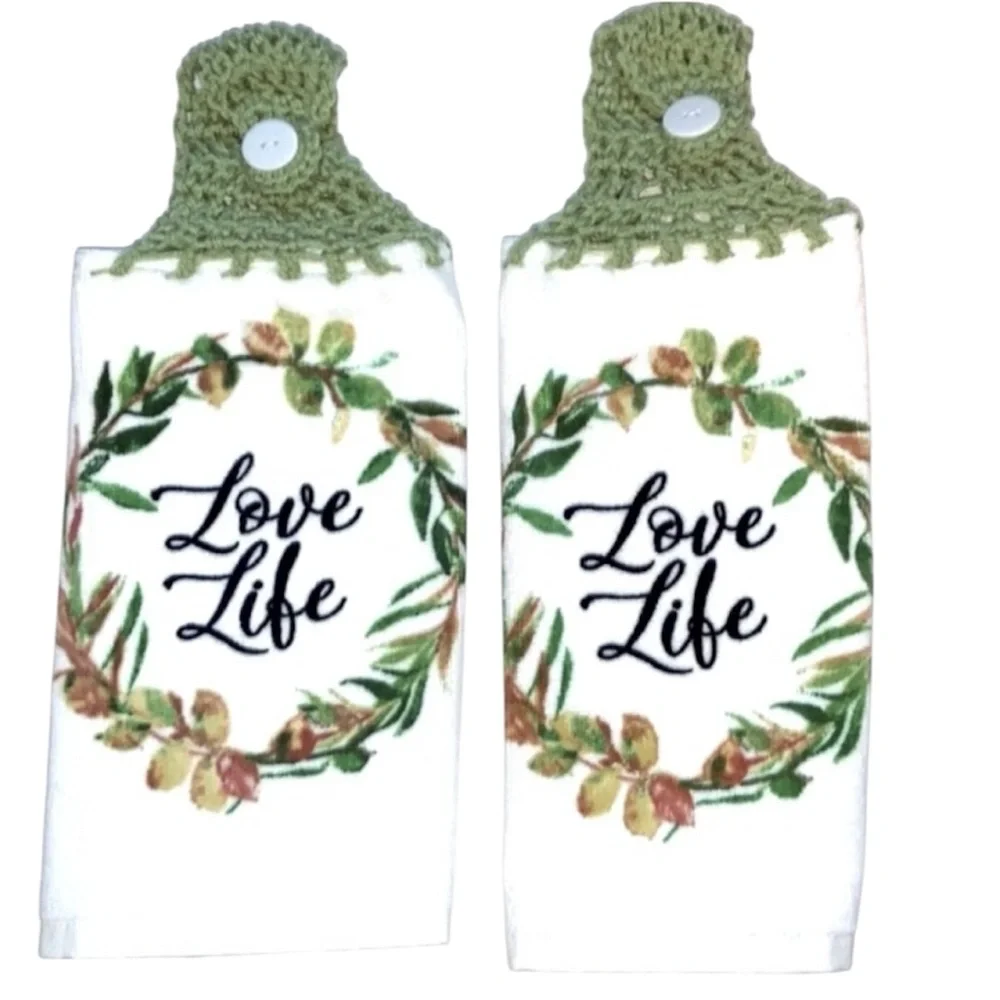 Hand Crafted Kitchen Hand Towels Crochet Hanging Colorful Floral Set